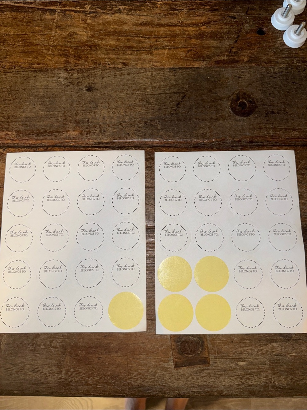 Circular 'This Drink Belongs To' Sticker Sheets with Yellow Dots
